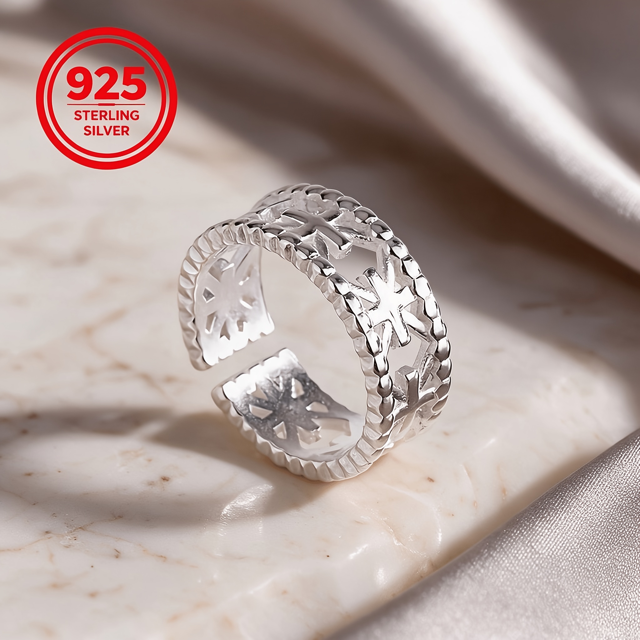 Women's 925 Silver Hypoallergenic Adjustable Open Cross Ring